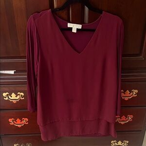 Michael, Michael Kors Women's Burgundy V-Neck Top